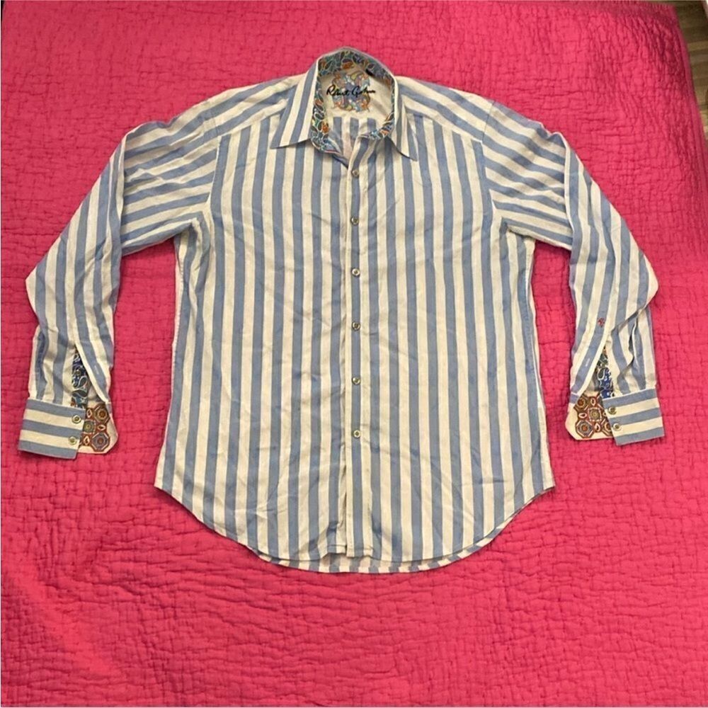 Robert Graham Blue and White Striped Shirt, M